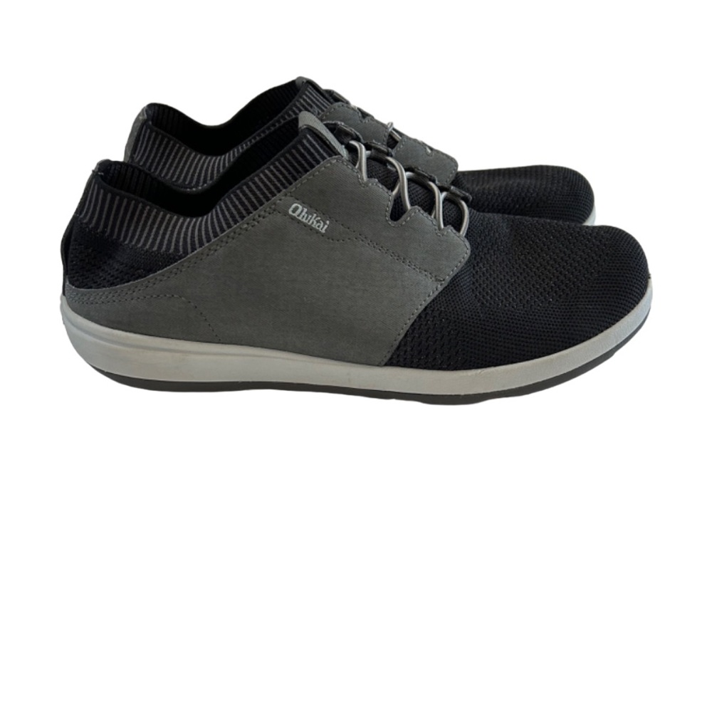 Olukai men’s Makia Ulana Kai shoes 10 black grey elastic laces drop in heel - Picture 2 of 13